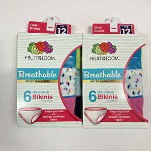 Girls Micro-Mesh Bikinis Size 12 Fruit of The Loom 6 Pack Tagless 2 Packages